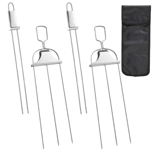Kabob Skewers for Grilling 4 PCS Metal Kabob Skewer for Grilling 14 Inch Stainless Steel Barbecue Skewers with Push Rod Sliders