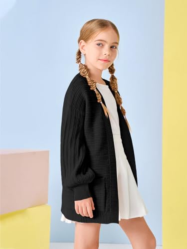 Haloumoning Kids Girls Open Front Cardigan Sweaters Long Sleeve Cable Knit Fashion Clothes with Pockets 5-14 Years4