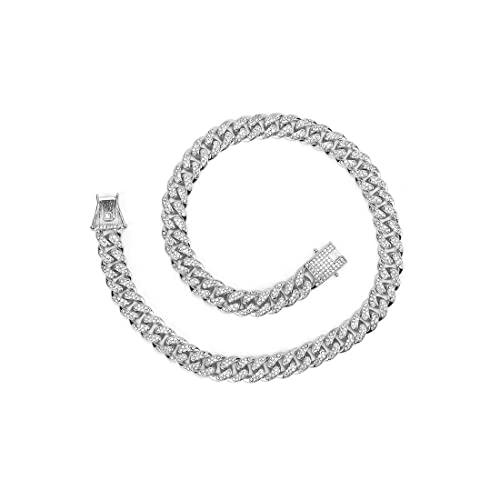 Cadena para hombre Iced Out, collar cubano Miami de diamantes, pulsera hip hop, cadena de eslabones de diamante para hombres y mujeres, plata