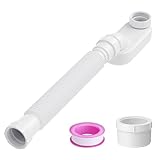 Oblectatio Low Profile Flexible Bathtub Shower Drain Pipe Kit - Flat P Trap for Freestanding Tub, 1 1/2 or 1 1/4 Inch (White)
