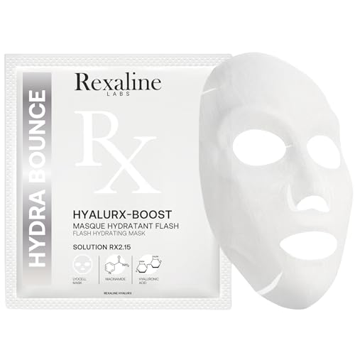 Rexaline HYALURX-BOOST – Masque Tissu Hydratant & Éclat – Acide Hyaluronique, Niacinamide, PCA & Urée – Teint Lisse & Repulpé – Tous Types de Peaux – 1 Masque