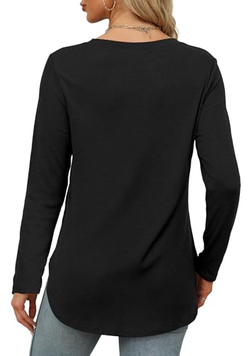 XIEERDUO Womens Long Sleeve Round Neck Shirts Side Split Basic Loose Tunic Tops Casual 20254