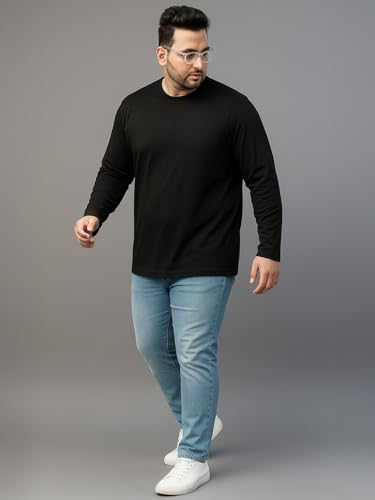 Image of Veirdo Pure Cotton Regular Fit Solid Core Plus Size Plus Size Full Sleeve T-Shirt for Men (Sizes: 2XL to 5XL)