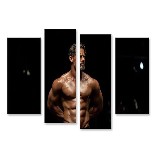 Tableau sur toile Bodybuilder puissant en 4 pièces decoration salon sport