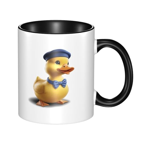 WBQLSL Taza de cerámica de doble color con diseño de sombrero de pato amarillo, taza clásica de mango grande, adecuada para oficina y ocio en casa, apta para microondas