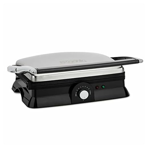 H.Koenig GR20 Parrilla Eléctrica, Grill y Sandwichera, 2000 W, Temperatura hasta 230º, Revestimiento Antiadherente, Apertura 180º, Acero Inoxidable, Negro/Gris, Dimensiones 29.7 x 23 cm