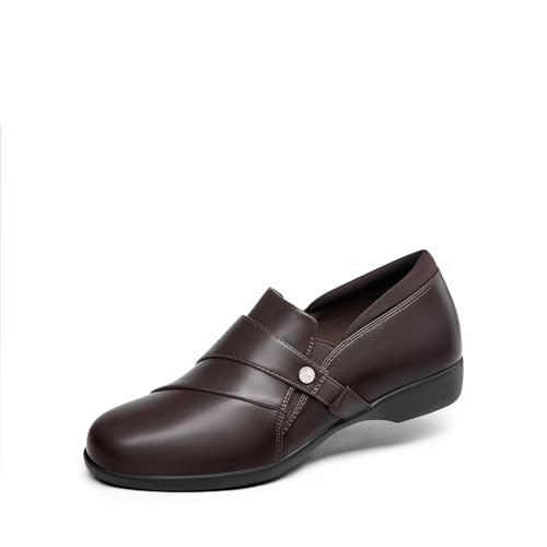 DREAM PAIRS Loafers for Women Slip-on Dressy Comfortable Business Casual Work Office Faux Leather Loafer Shoes with Arch Support 6 Brown