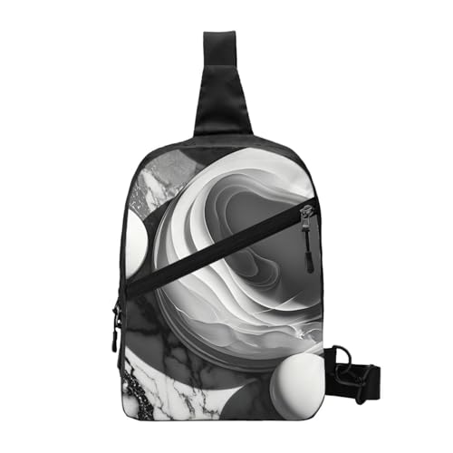 Black and White Marble Texture Print Men's and Women's Foldable Crossbody Bag,Sports Crossbody Bags,and Daily Chest Bags