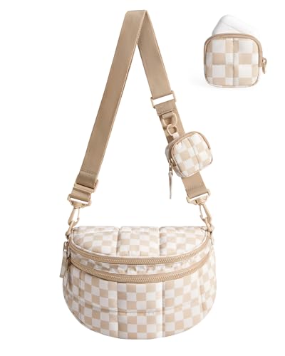 BAGSMART Crossbody Bags for Women Puffer Cute Bum Bag with Pouch Quilted Mom Bag for Daily Travel College Checkered