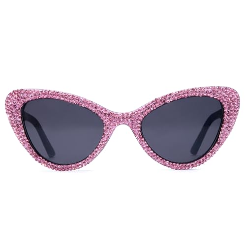 ICARA Fashion Womens Rhinestone Sunglasses Retro Black Cat Eye Sunglasses Crystal Sparkle For Women with UV protection3