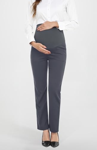 Image of PACBREEZE Women's Maternity Pants for Work Over-Bump Pregnancy Casual Stretchy Straight Dress Pants with Pockets