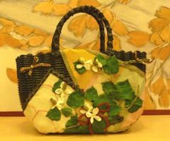 Amazon 黒船屋オリジナル 夢二 どくだみ かごバッグ 竹久夢二 オリジナル 和柄 和装 花柄 かばん バック プランドcsg ホーム キッチン