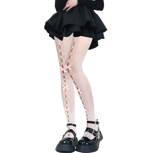 Image of Benefeet Sox Fishnet Stockings or Women High Waist White Fishnet Tights Party Pantyhose Cosplay Costume Tights