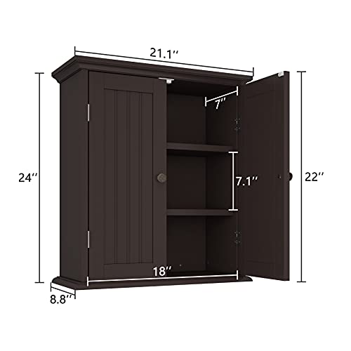 ChooChoo Bathroom Wall Cabinet, Over The Toilet Space Saver Storage Cabinet, Medicine Cabinet with 2 Door and Adjustable Shelves, Cupboard