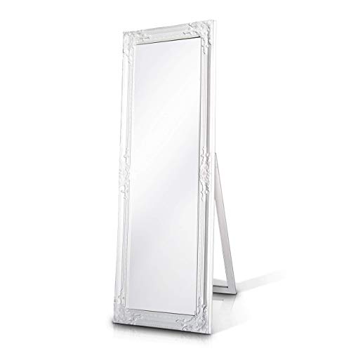 Madera sólida - Shabby Chic Espejo Largo - Grande - 130 x 45 cm - Montado en la Pared o parado con su Pie - Blanco