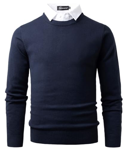 Harbrosrce 2 in 1 Strickpullover Pullover mit Mock Shirt Kragen Feinstrick Rundhalsausschnitt Winterpullover Pulli