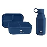 Set de Botella de Silicona Infantil y Fiambrera Bento Sin BPA Antifugas Reutilizable Apta Lavavajillas y Microondas 2 Colores