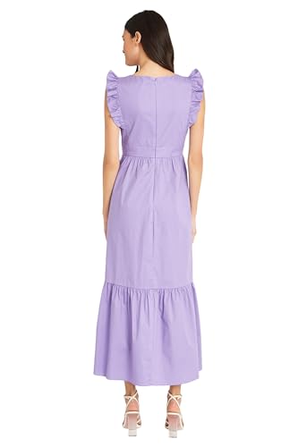 Image of Maggy London Women's V-Neck Ruffle Details Cotton Poplin Maxi Dress