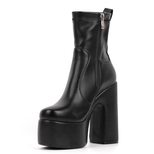 onlymaker Women's Chic Ankle Boots Chunky Heel Platform Booties with Side Zipper2