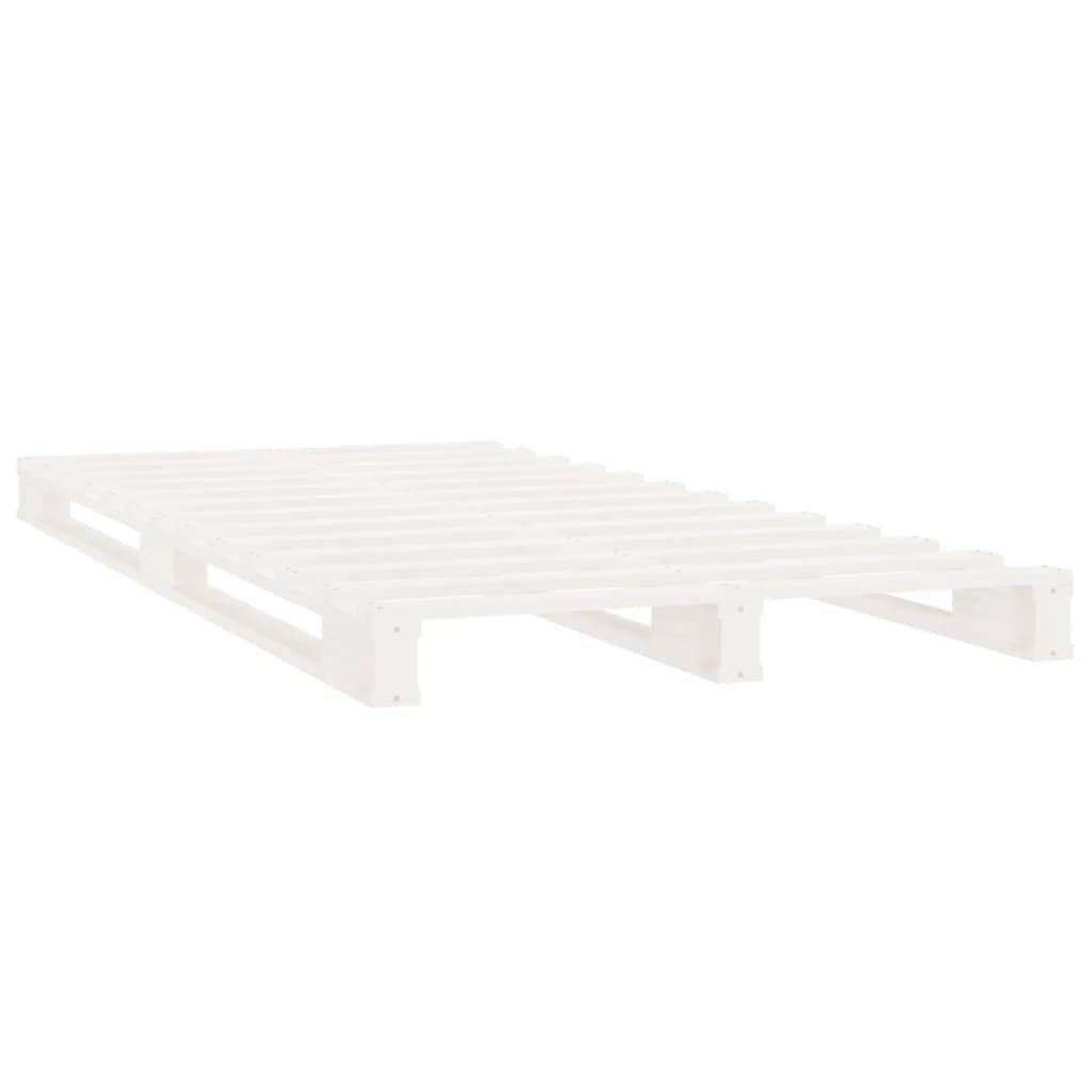 90x200 cm White Solid Pine Wood Pallet Bed Frame with Slats | Low-profile platform design fits standard single mattresses, ideal for kids, teens, or guest bedrooms.