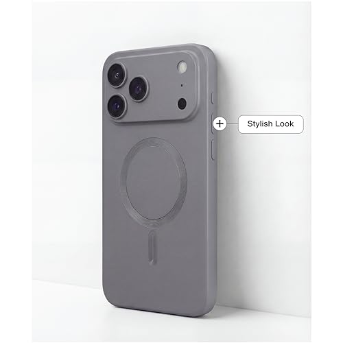 Image of amazon basics Premium Mag-Safe Case for iPhone 17 Pro | Shockproof & Anti-Scratch Cover | Soft Silicone with Wireless Charging | Camera Lens Guard - Gray