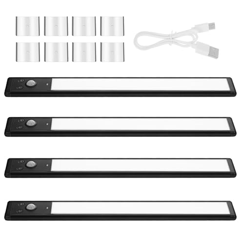 UKCOCO Lot de 4 Lampes Led à Détecteur de Mouvement pour Sous-meubles, Idéales pour La Cuisine, Le Couloir, L'entrée Et L'intérieur.