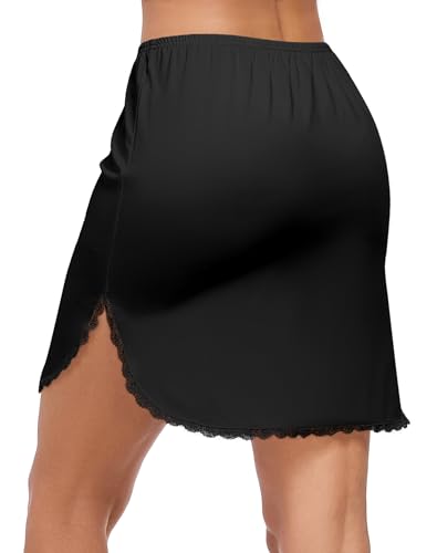 Image of Half Slips for Women Underskirt Short Mini Skirt with Floral Lace Trim