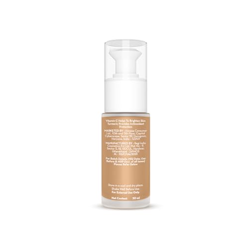 Mamaearth Hydra-Glow Full Coverage Dewy Finish Liquid Foundation With Vitamin C & Turmeric- 30 Ml|Full Coverage|Gives 3X Instant Glow|12-Hour Long Stay & Hydration|Spf 35|Non-Drying (03 Nude Glow)