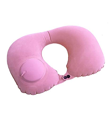 Travel Comfort Pocket Size Very Easily Air Filling Collapsible Travel Neck Pillow for Car Train Flight Bus Also use at Home. (Pink)
