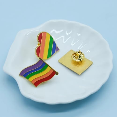 Image of LGBTQ Pins, Heart Rainbow Lapel Pin Brooch Badge for Pride Month Gay, Lesbian, Bi, Trans, Non Flag, LGBTQ+ Accessories for Clothes, Bags and Hats