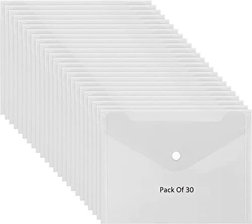 Image of A5 FD Size Envelope Design File Folder Clear Holder Storage Case for Paper Document Bag PassBook, Cheque Book Snap Button Folder Clear Plastic Container - Pack of 30