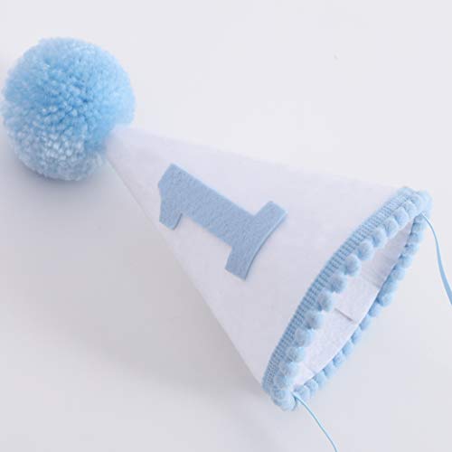 WAOUH Boys 1st Birthday Hat and Highchair Banner - Blue and White Party Decoration (BAI LAN TAO CAN)