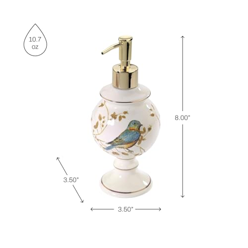 Avanti Linens - Lotion Pump/Soap Dispenser, Countertop Accessories, Nature Inspired Bathroom Decor (Gilded Birds Collection)