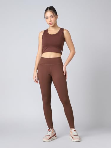 Image of TECHNOSPORT Women's Solid Slim Fit ELASTOPLUS Tights High Waist Polyester Gym Leggings for Yoga Running Workout UPF50+ Anti Odour