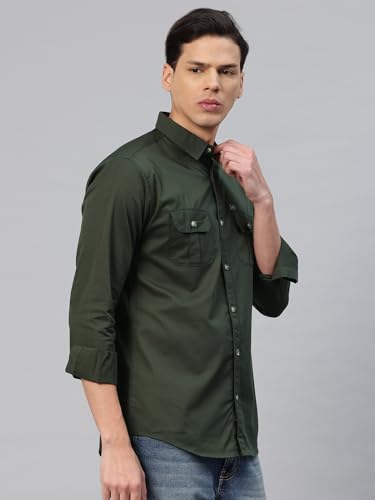 Image of Majestic Man Men's Washed Cotton Twill Casual Shirt -| with Dual Flap Pockets - Slim Fit | Full Sleeve | Casual Wear | Trendy & Comfortable