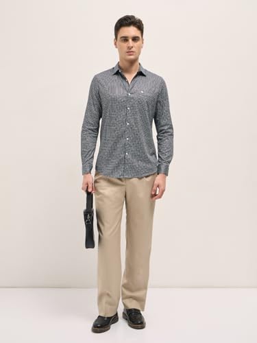 Image of THE BEAR HOUSE Men's Blue Tailored Fit Full Sleeve Cotton Printed Shirt