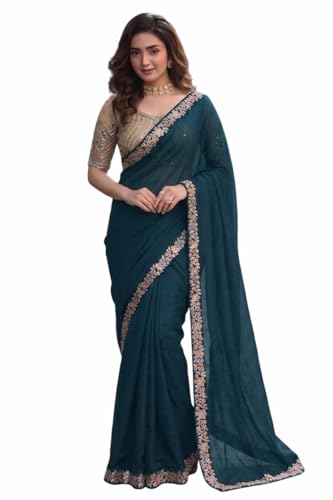 Image of Women's Designer Bollywood Soft Georgette Heavy Embroidery Sequins Work Sarees For Wedding With Blouse Piece