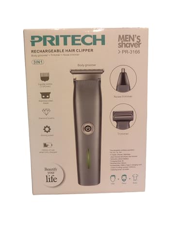 PRITECH maquina cortar pelo, Recargable 3 en 1, Afeitadora para Hombre, Recortadora de Barba y Nariz, 120 Minutos de Uso, PR-3166