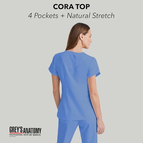 Grey’s Anatomy by Barco Classic Cora Scrub Top for Women – Ciel Blue, 4-Pocket Crossover V-Neck Scrub Shirt with Natural Stretch, Soil Release Fabric, and Super-Soft Finish – Small, Regular Fit - Thumbnail 4