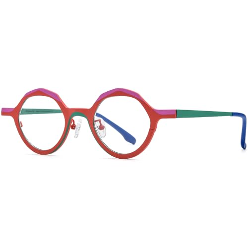 Image of FONEX Colorful Pure Titanium Glasses Frame Women Retro Round Eyeglasses