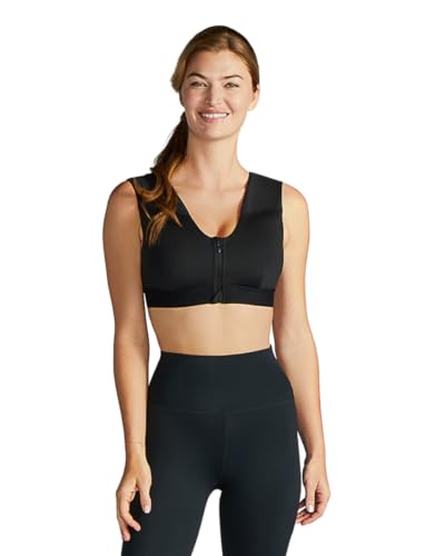 Tommie Copper Shoulder Support Compression Bra with Zipper - Front Closure Posture Corrector - Black, 3XL