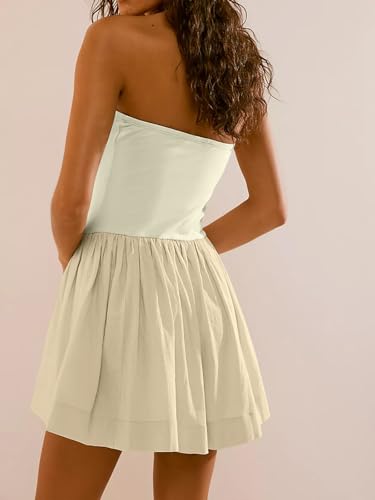 Image of Tube Top Mini Dress for Women Cotton Strapless Short Dress Casual Sexy Summer Vacation Beachy Flowy Sundress