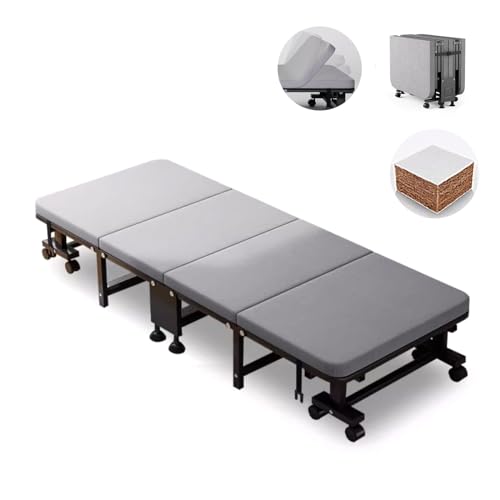 Cama plegable para invitados con colchón, diseño portátil, ruedas de 360°, respaldo ajustable, alta capacidad de carga