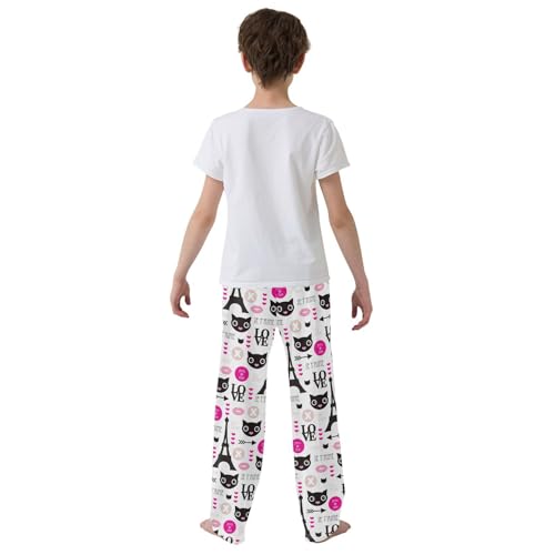 Black Cat Eiffel Tower Boys Long Pants Soft Trousers Elastic Waist Kids Lounge Bottoms with Pockets S-XL3