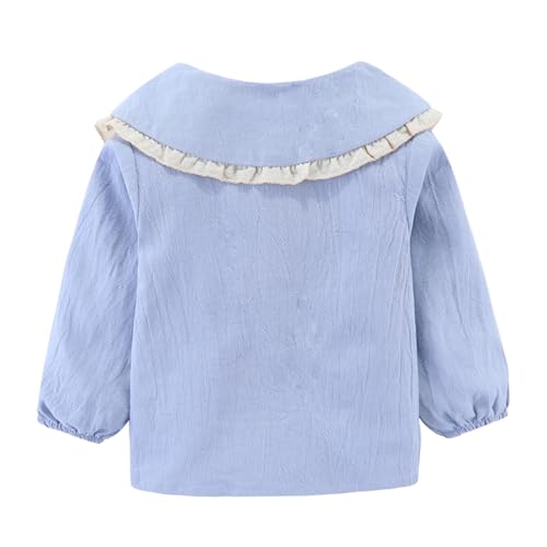 LittleSpring Girls Button Down Shirt with Peter Pan Collar Tie Bow Blouse2