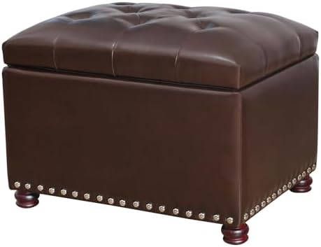 Furnistar 24 Inch Storage Ottoman Leather Bench Foot Rest Stool for Bedroom Living Room,Brown
