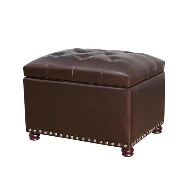 Furnistar 24 inch storage ottoman leather bench foot rest stool for bedroom living roombrown  urban country home decor
