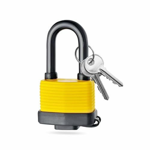 40mm Long Padlock Weatherproof Heavy-Duty Reinforced Laminated Steel Lock with Extra Strength & Durability Includes 2 Keys Ideal for Gym Locker Garage Fence and Shed (Long Shackle)