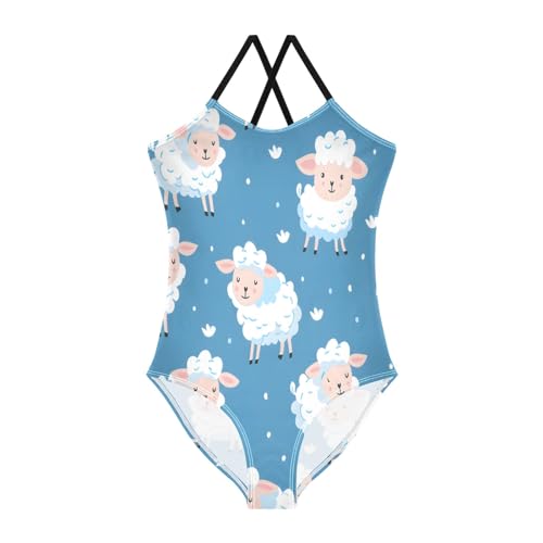 Sheep Pattern Blue Girls One-Piece Swimsuit Beach Bathing Suit