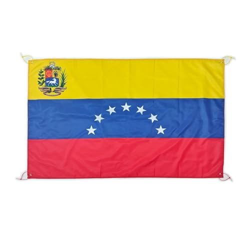 Bandera Venezuela 7 estrellas grande de 150 x 90 cm, Bandera Venezuela 7 estrellas para balcón con 4 ojales y 4 bridas (Venezuela 7 estrellas)